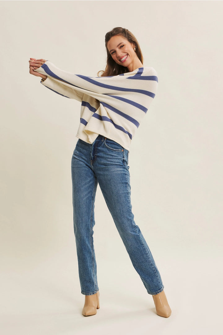 STRIPE DOLMAN SLEEVES SWEATER TOP