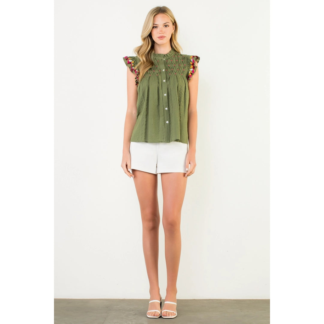 BUTTON UP FLUTTER SLEEVE TOP