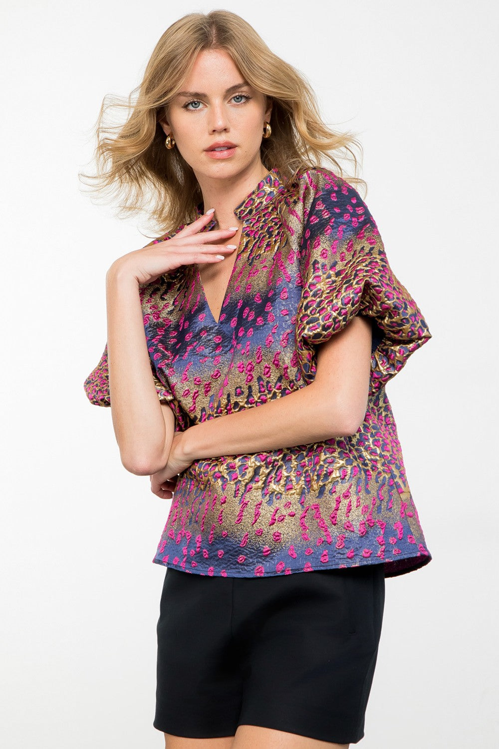 METALLIC DETAIL BELL SLEEVE TOP