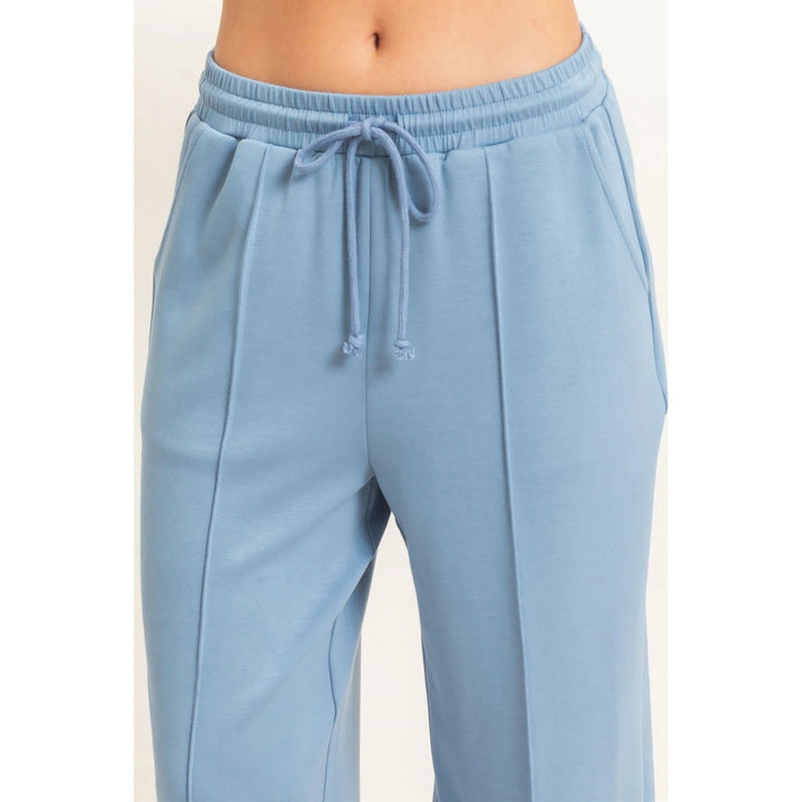 DRAWSTRING WAIST PINTUCK WIDE LEG PANTS