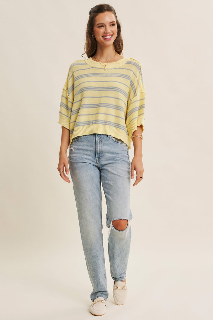 BOXY STRIPE SWEATER WITH DROP SHOULDERS