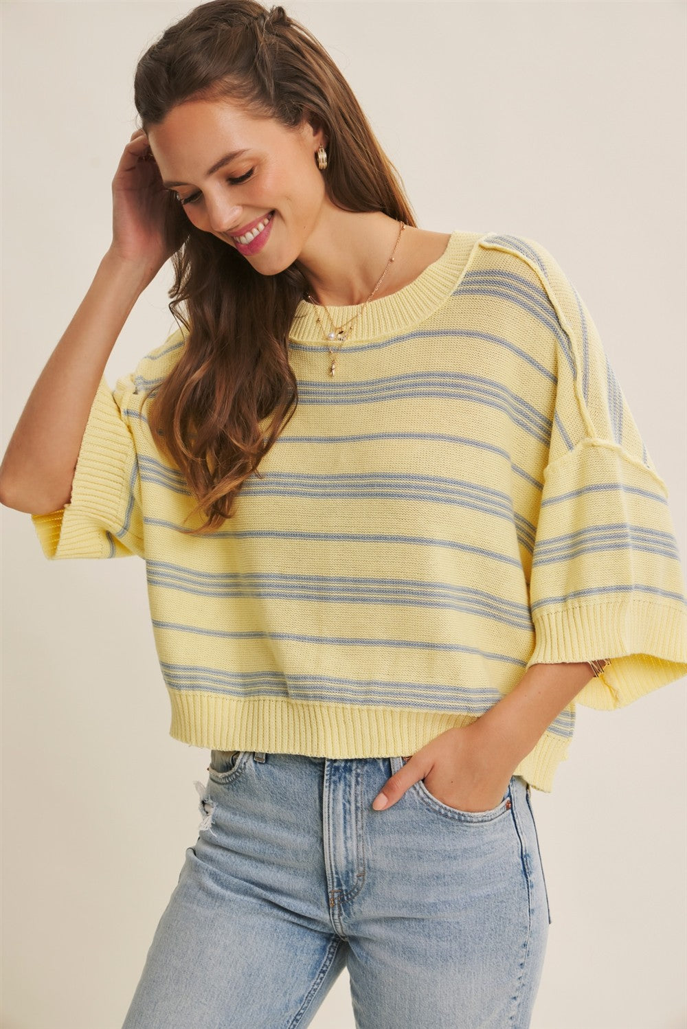 BOXY STRIPE SWEATER WITH DROP SHOULDERS