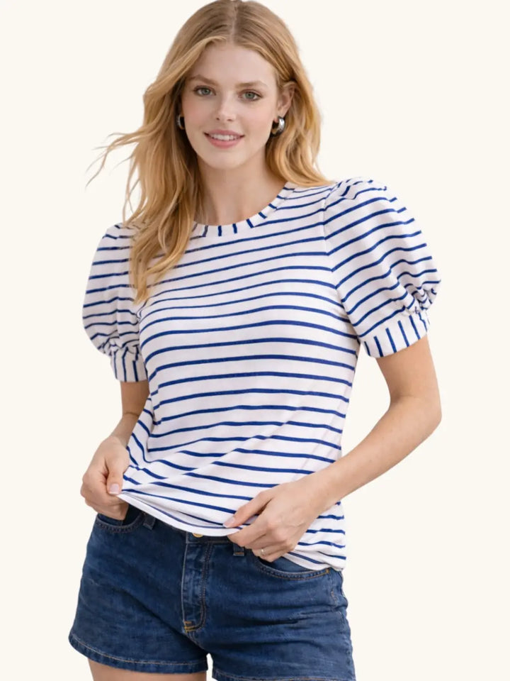 STRIPED PUFF SLEEVE T SHIRT