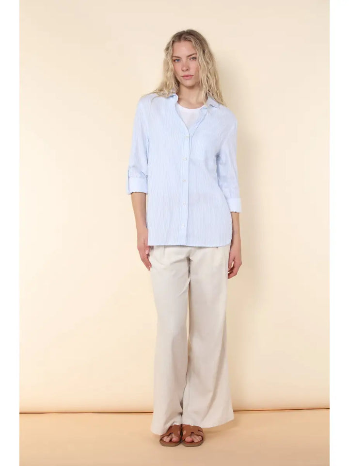 STRIPE GAUZE BUTTON DOWN SHIRT