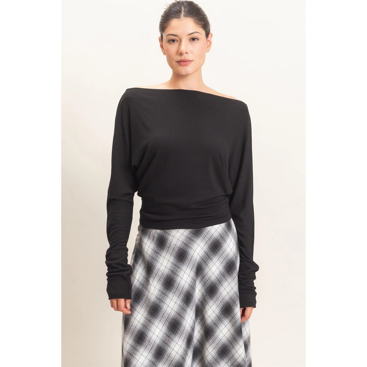 WIDE BOAT NECK DOLMAN SLEEVE TOP