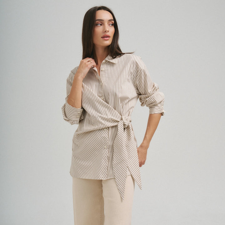 SIDE TIE DETAILED STRIPE SHIRT TOP