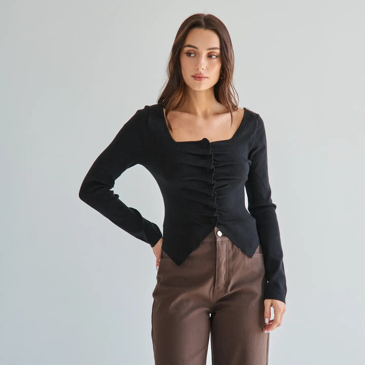 PLEATED SPLIT KNIT TOP