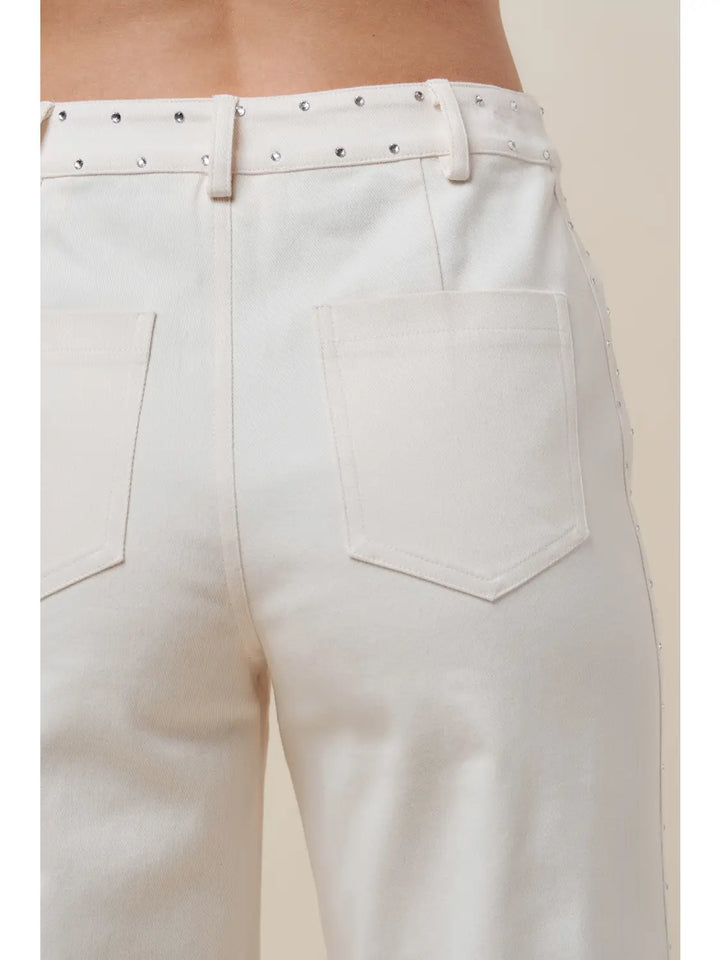 SIDE RHINESTONE DETAILED STRETCH PANTS