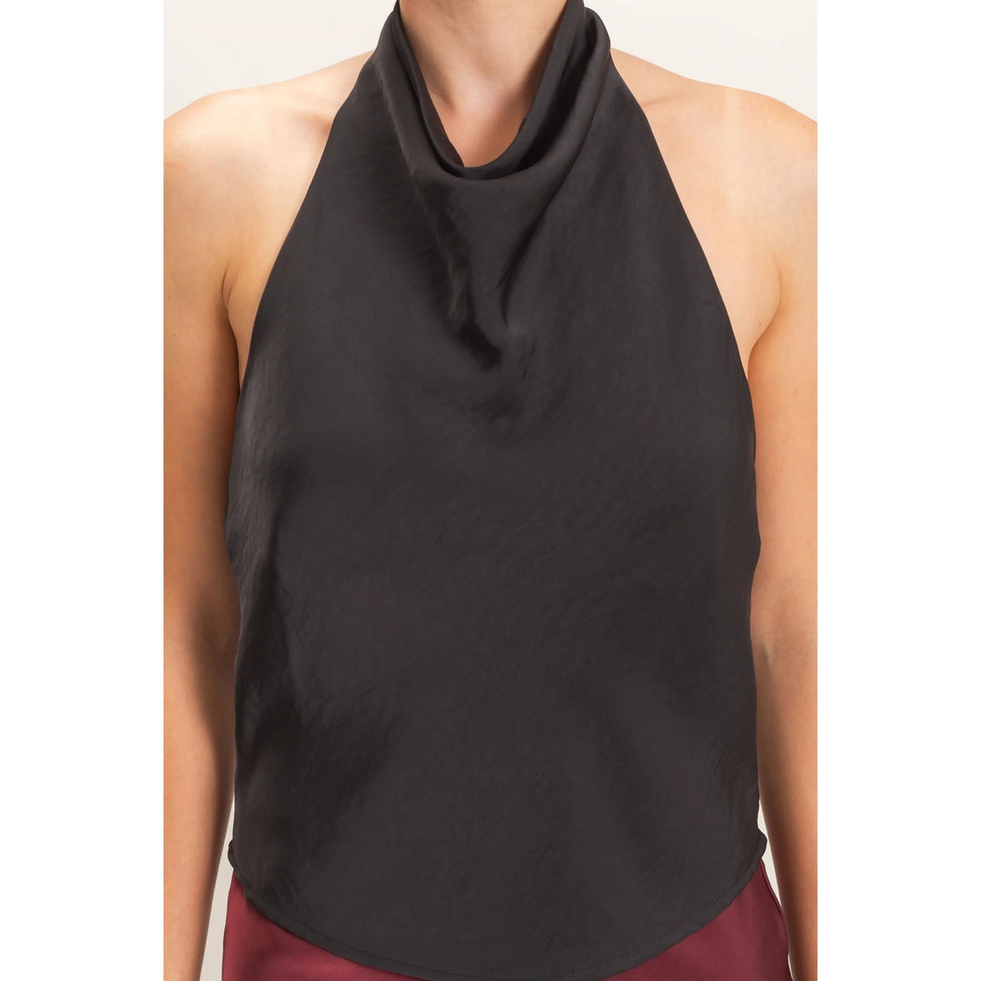 DRAPED HALTER SATIN TOP