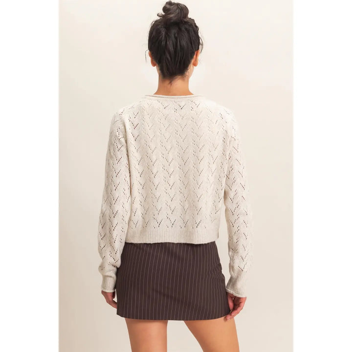 POINTELLE KNIT BUTTON FRONT CARDIGAN