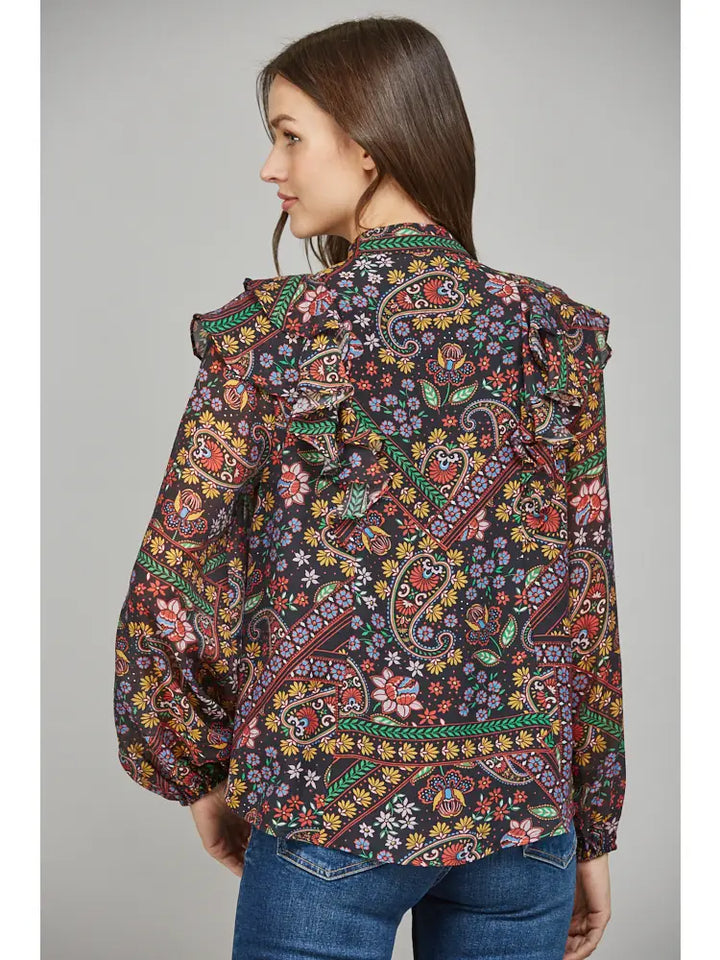 RUFFLE DETAIL STAND COLLAR BLOUSE