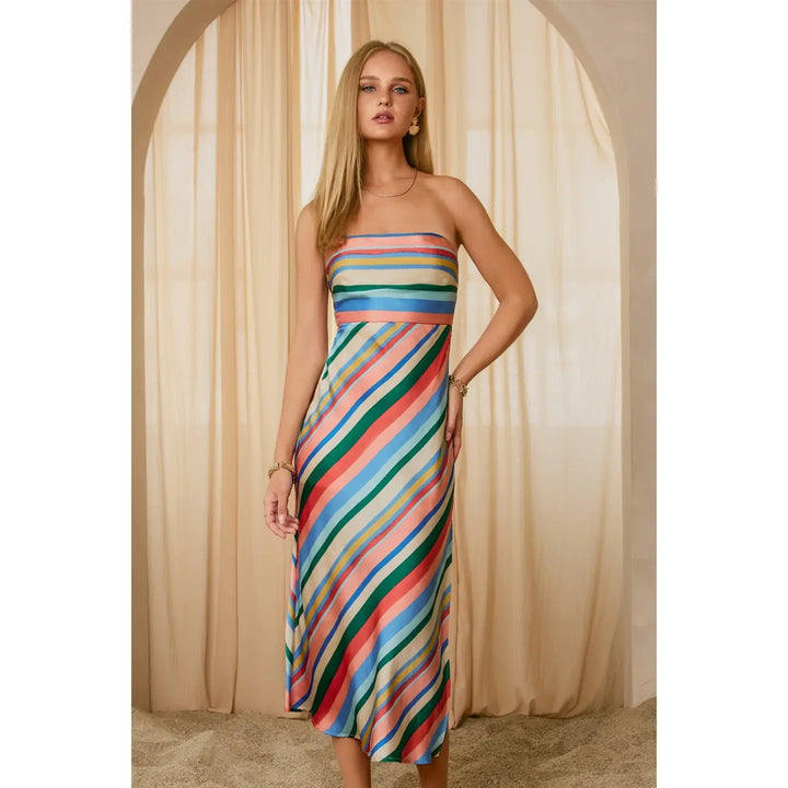 COLOR RUSH CUTOUT AND TIE TUBE MIDI DRESS