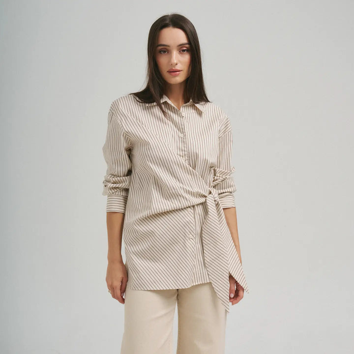 SIDE TIE DETAILED STRIPE SHIRT TOP