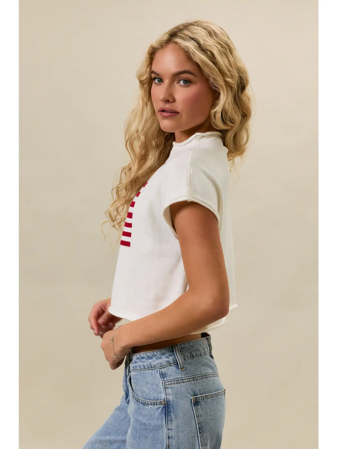 DROP SHOULDER MOCK NECK "USA FLAG" SWEATER