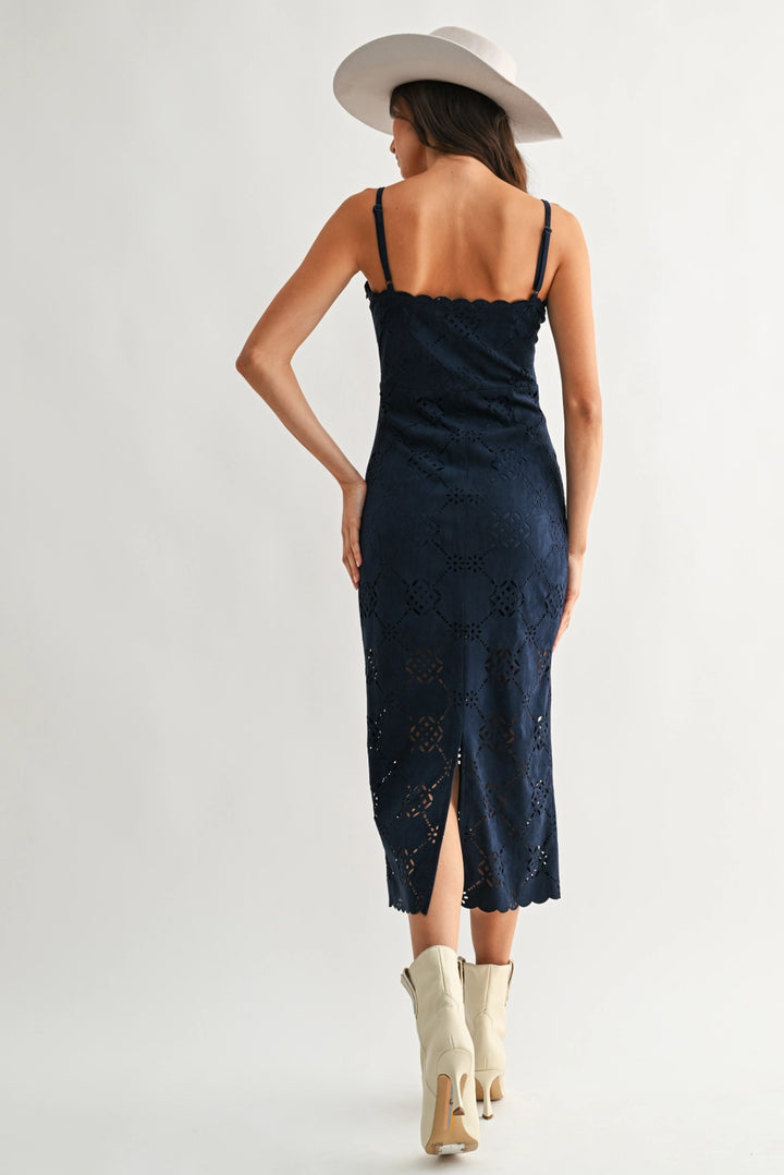LASER-CUT MIDI DRESS