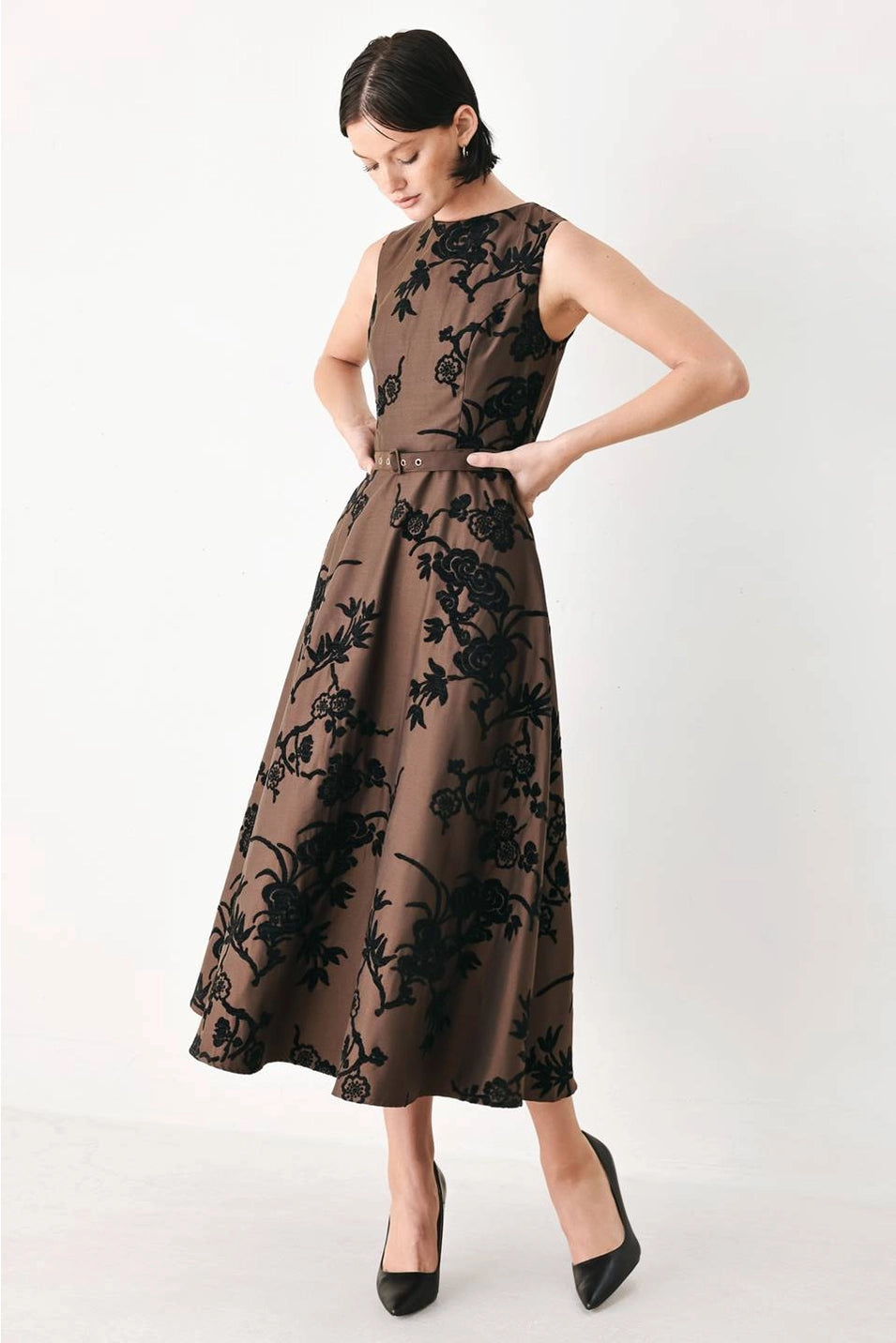 TEXTURED WOVEN MIDI DRESS