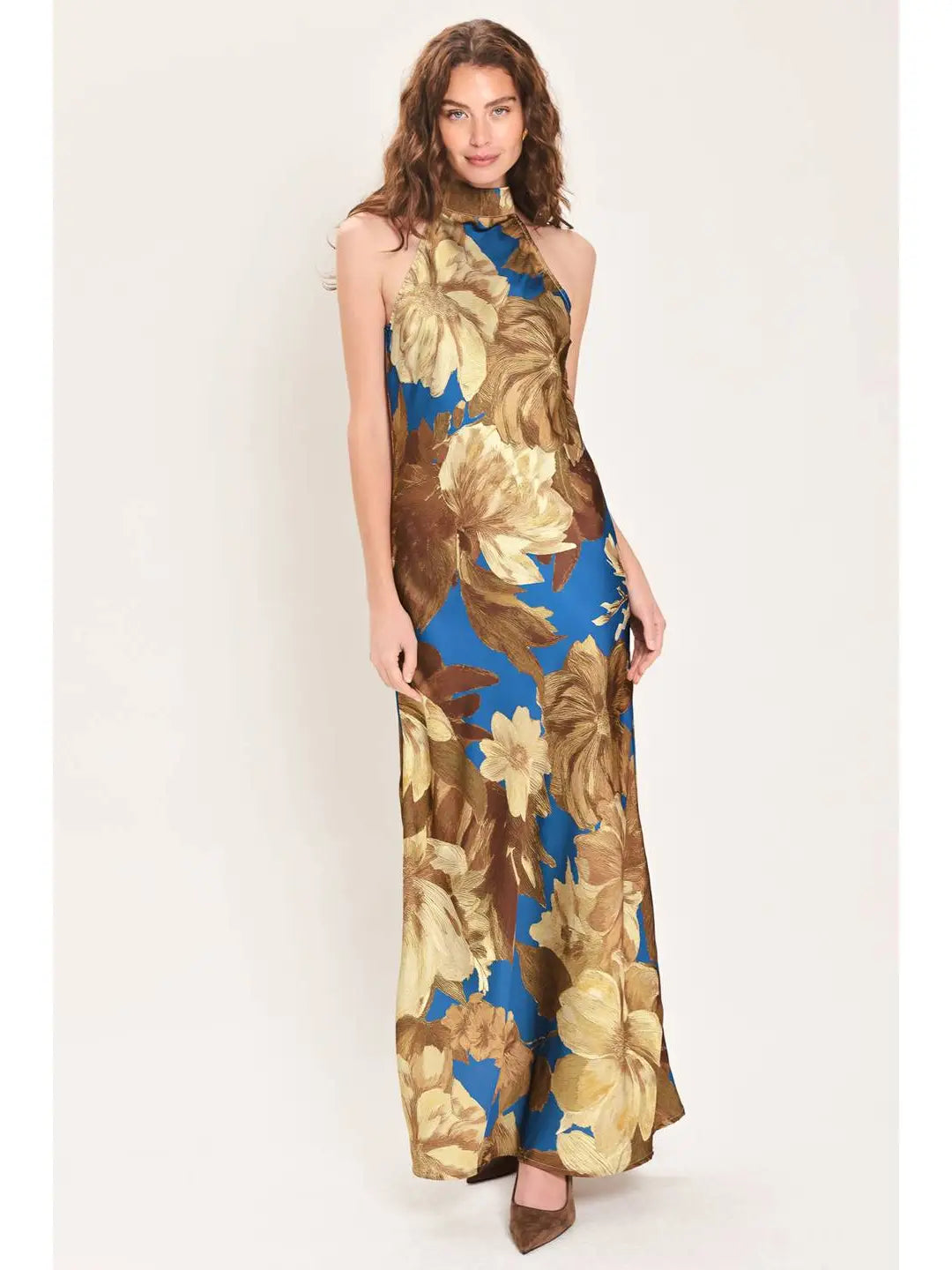 HALTER NECK FLORAL MAXI DRESS