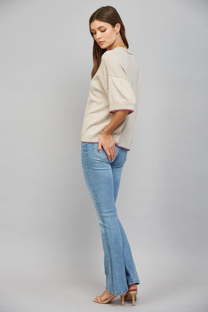 SHORT SLEEVE CASHMERE BLEND SWEATER
