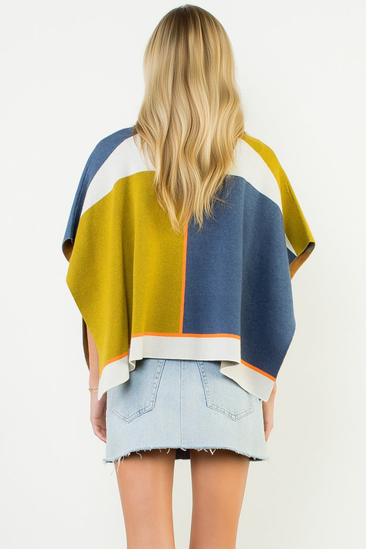 COLORBLOCK MOCK NECK KNIT PONCHO