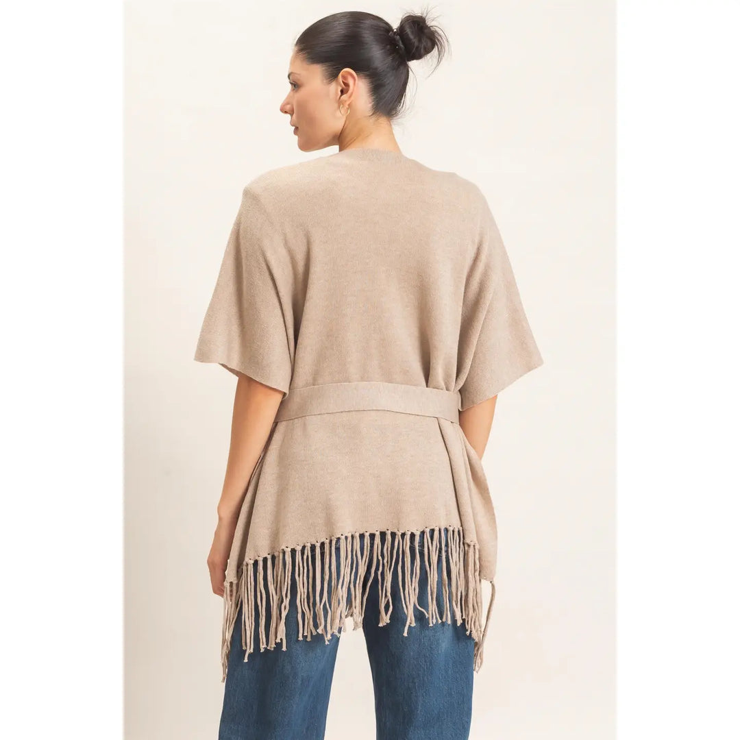 FRINGE HEM KIMONO SWEATER
