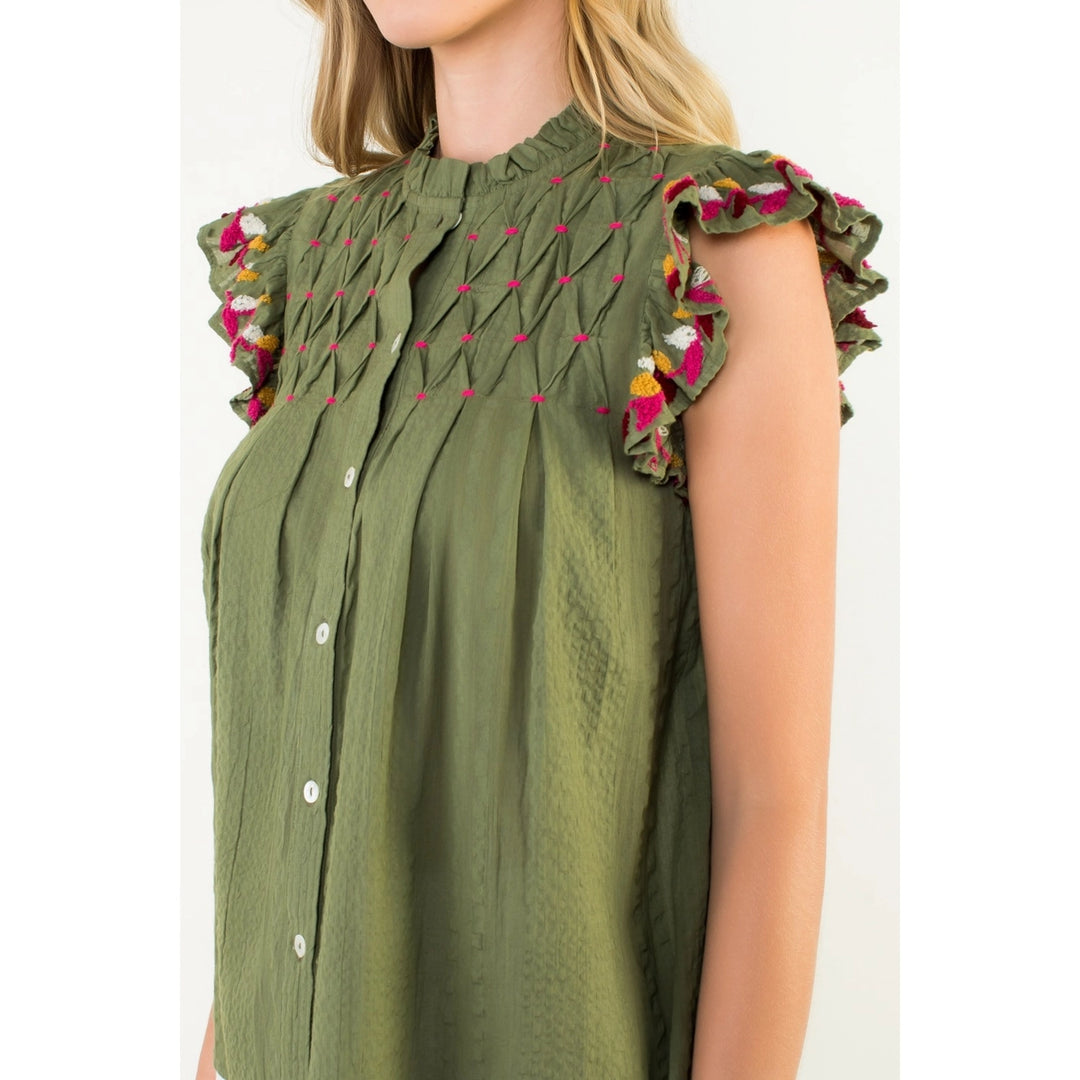 BUTTON UP FLUTTER SLEEVE TOP