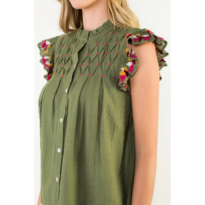 BUTTON UP FLUTTER SLEEVE TOP