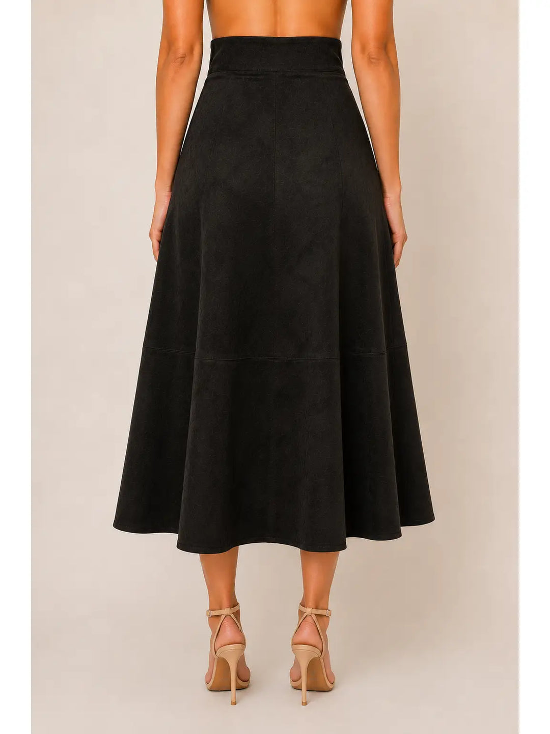 ASYMMETRIC CROCHET TRIM A-LINE SUEDE SKIRT