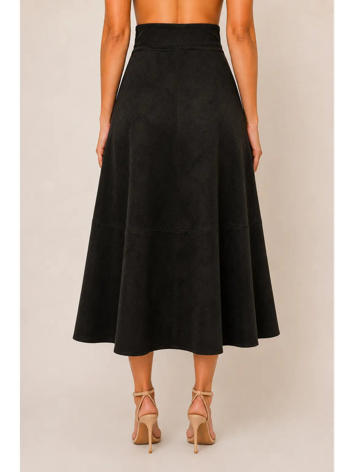 ASYMMETRIC CROCHET TRIM A-LINE SUEDE SKIRT