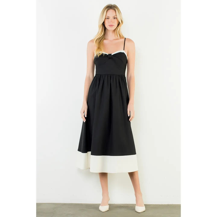 THIN STRAP BOW DETAIL MIDI DRESS