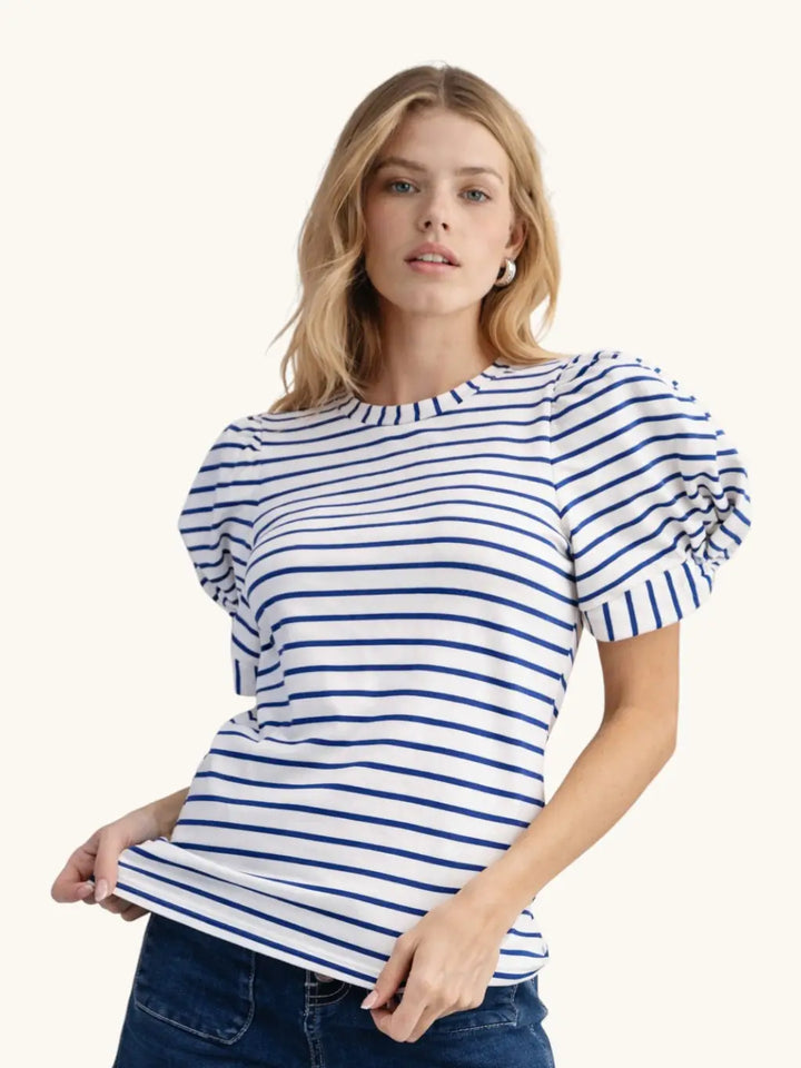 STRIPED PUFF SLEEVE T SHIRT