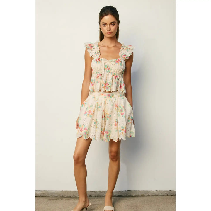 EVERBLOOM SCALLOPED HEM TOP &amp; FLARED SHORTS SET