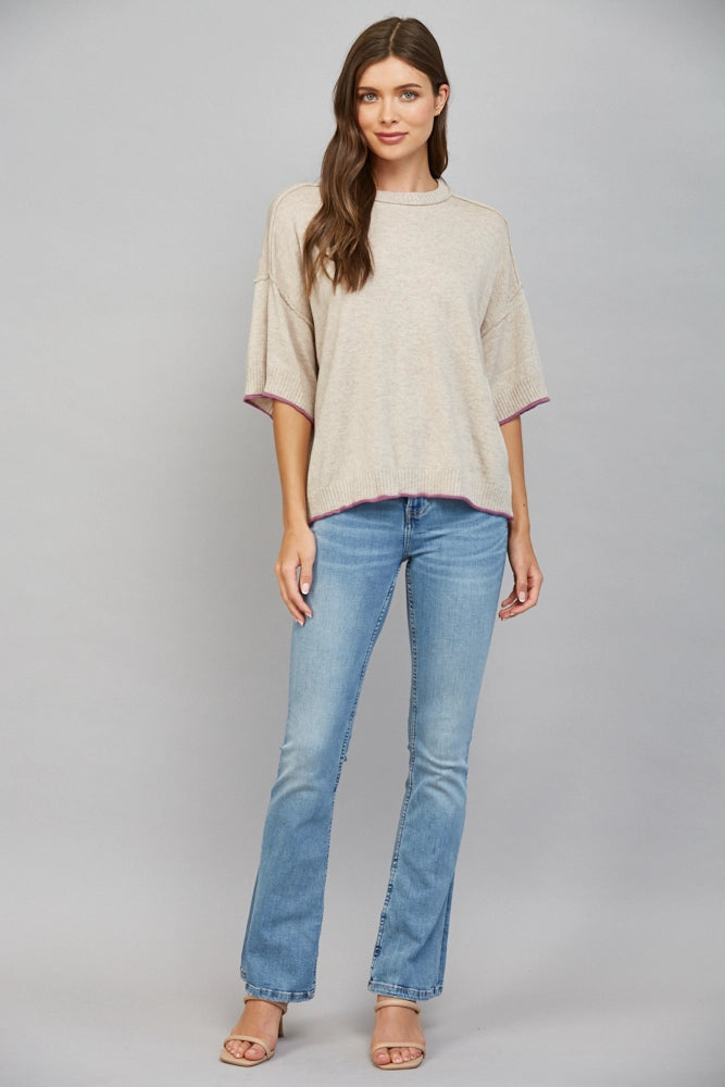 SHORT SLEEVE CASHMERE BLEND SWEATER
