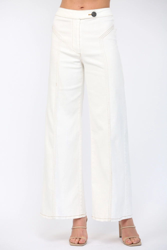 CONTRAST HIGH-WAISTED FLARE PANTS