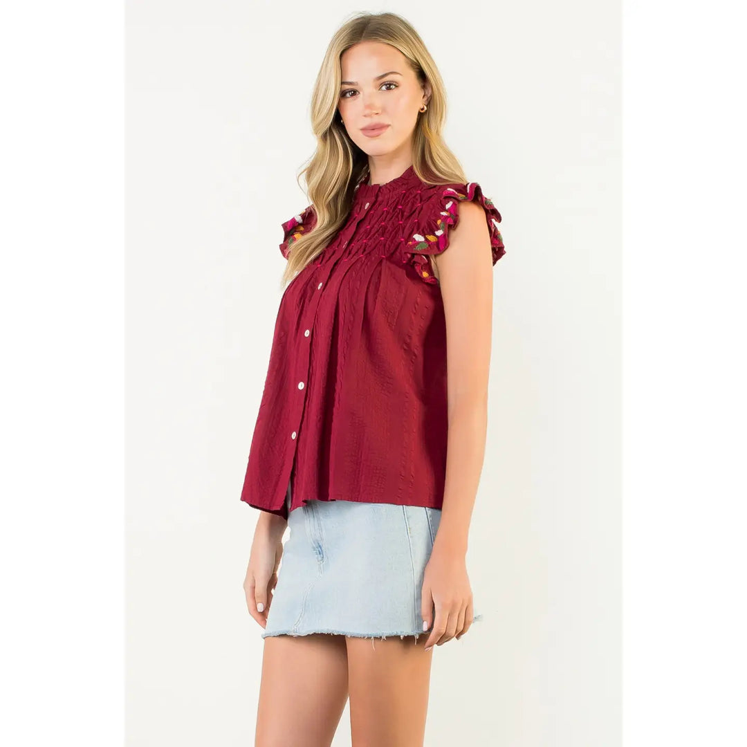 BUTTON UP FLUTTER SLEEVE TOP