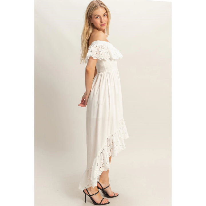 OFF SHOULDER SMOCKED DRESS