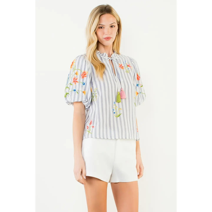 PUFF SLEEVE STRIPED TOP