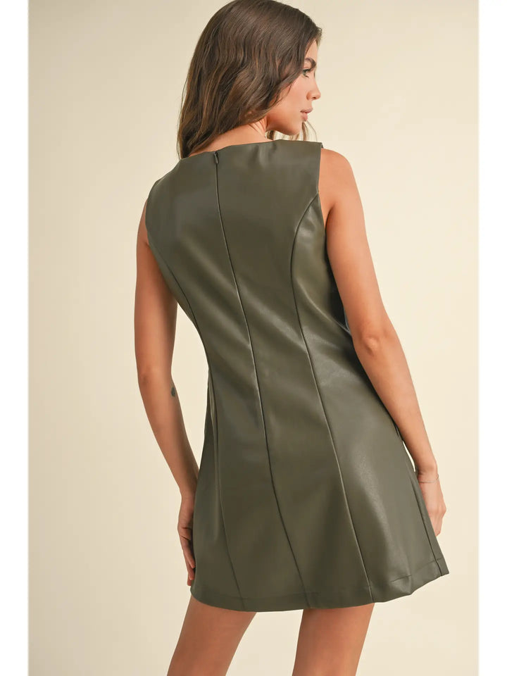 SQUARE NECK PU DRESS