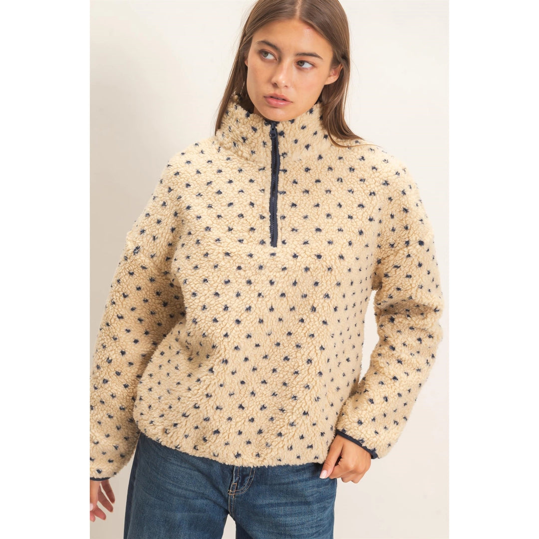 POLKA DOT SHERPA HALF-ZIP PULLOVER