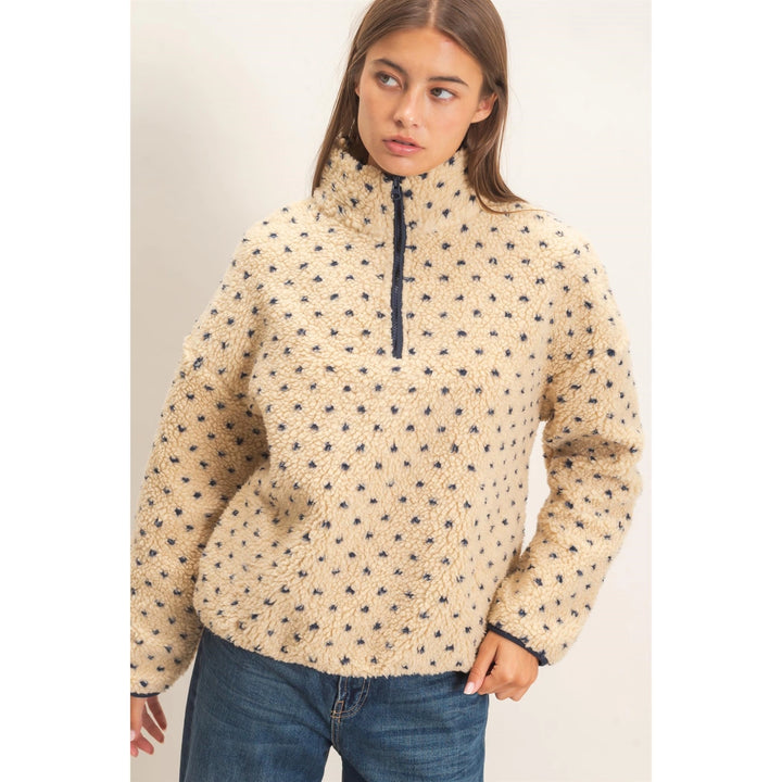 POLKA DOT SHERPA HALF-ZIP PULLOVER