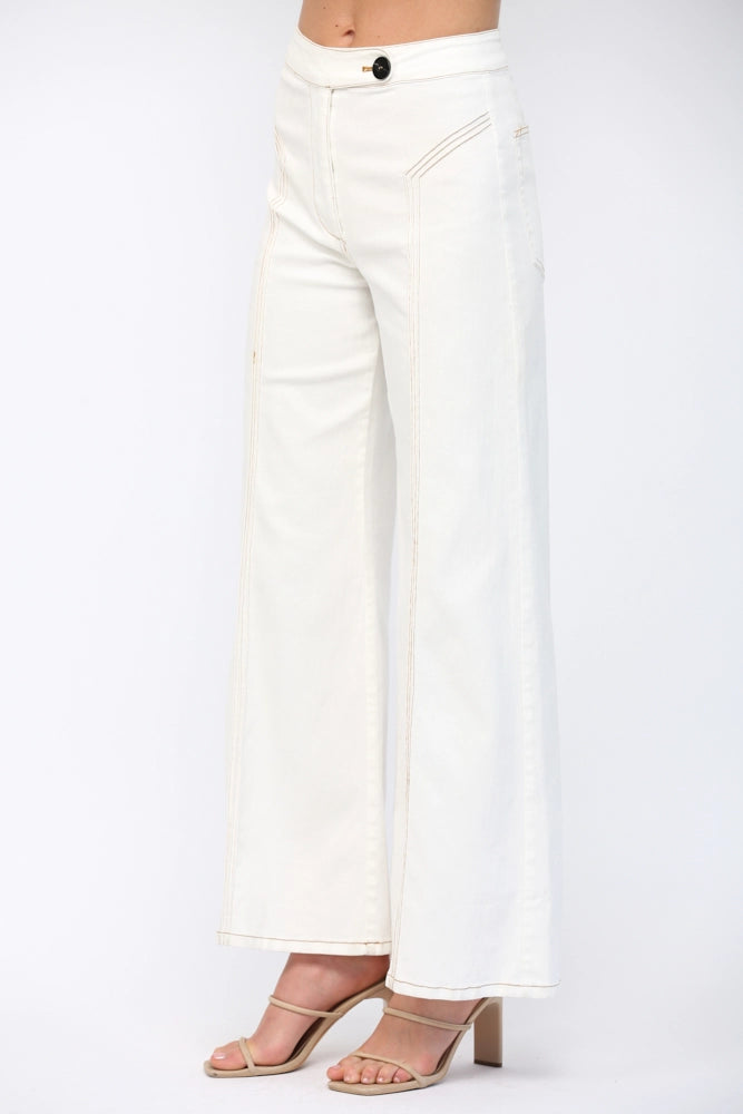 CONTRAST HIGH-WAISTED FLARE PANTS