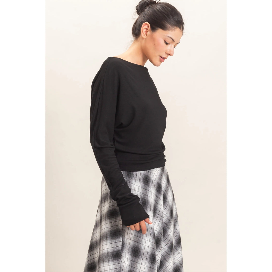 WIDE BOAT NECK DOLMAN SLEEVE TOP