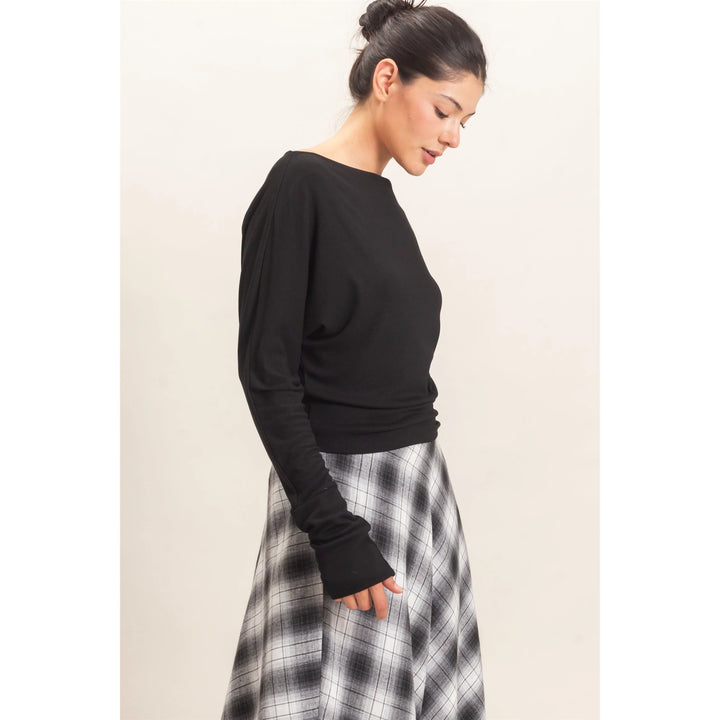 WIDE BOAT NECK DOLMAN SLEEVE TOP