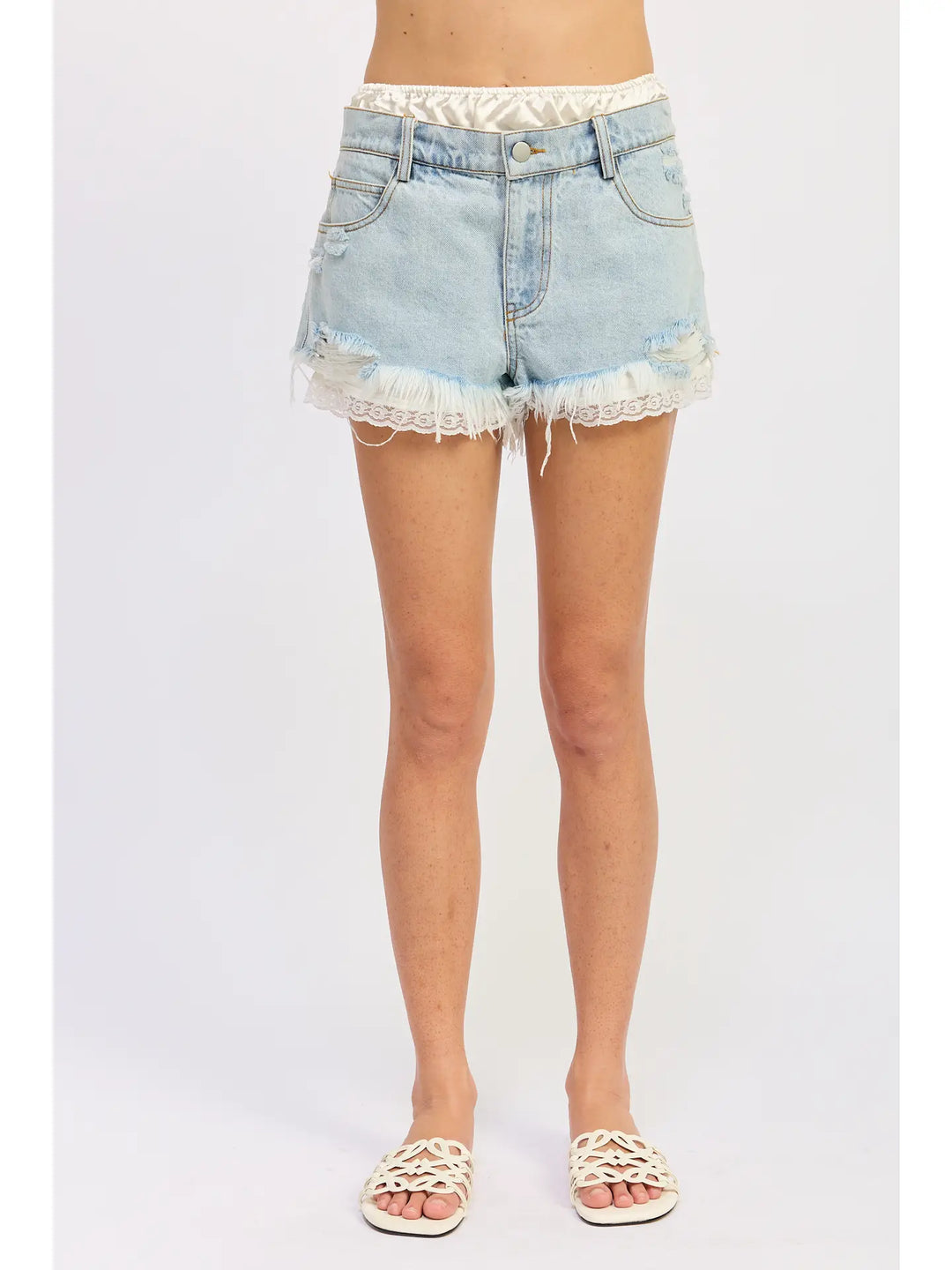 MIX MEDIA DENIM SHORTS