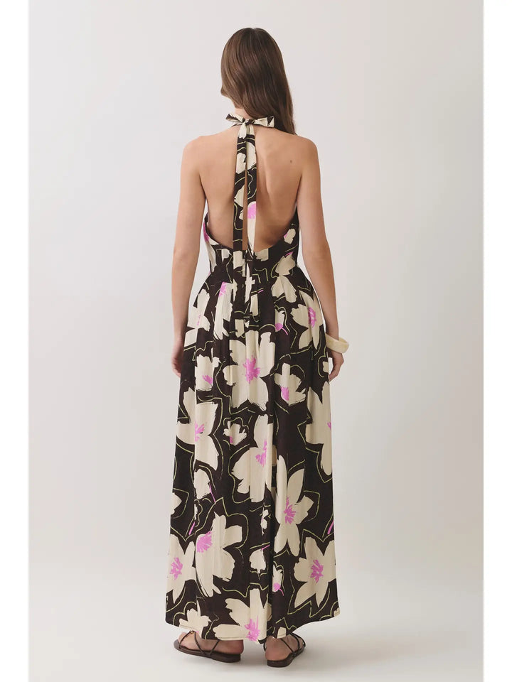 FLORAL PRINT HALTER MAXI DRESS
