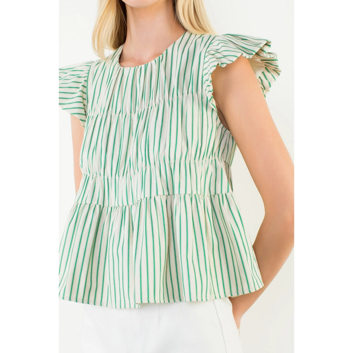 RUFFLE SLEEVE STRIPED TOP