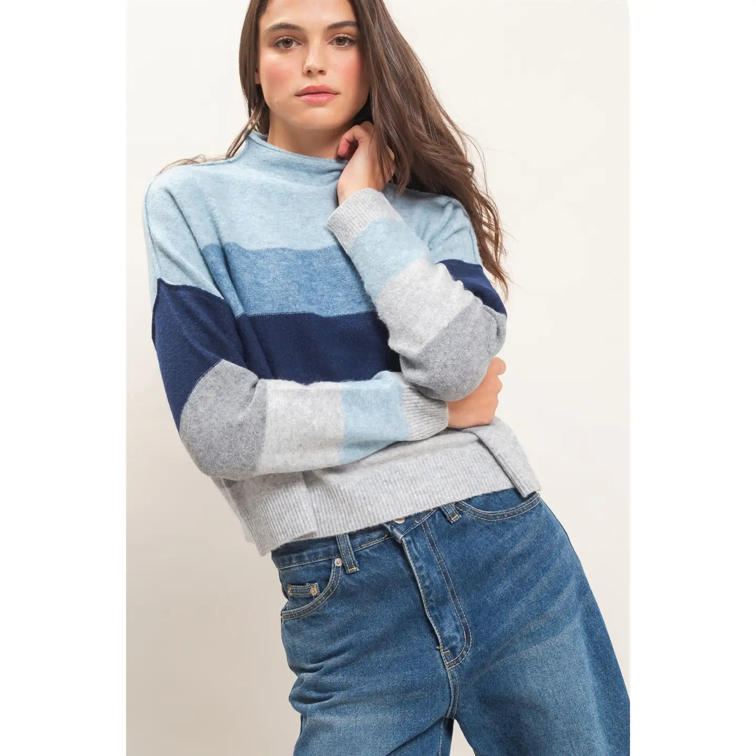 COLOR BLOCK TURTLENECK SWEATER