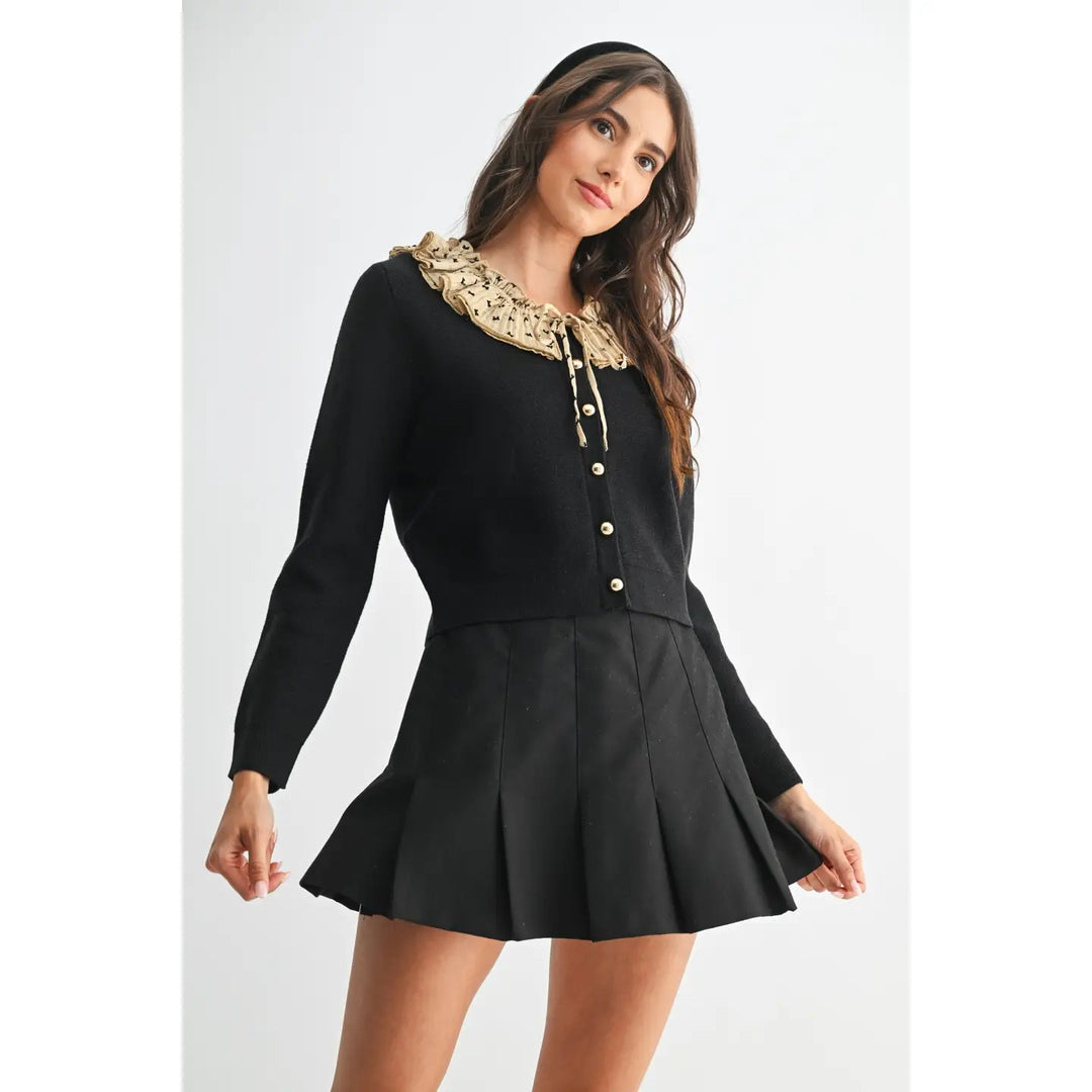 BUTTON-DOWN CARDIGAN WITH RUFFLED COLLAR