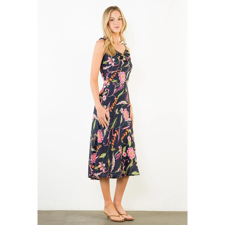 TIE STRAP FLORAL PATTERN DRESS