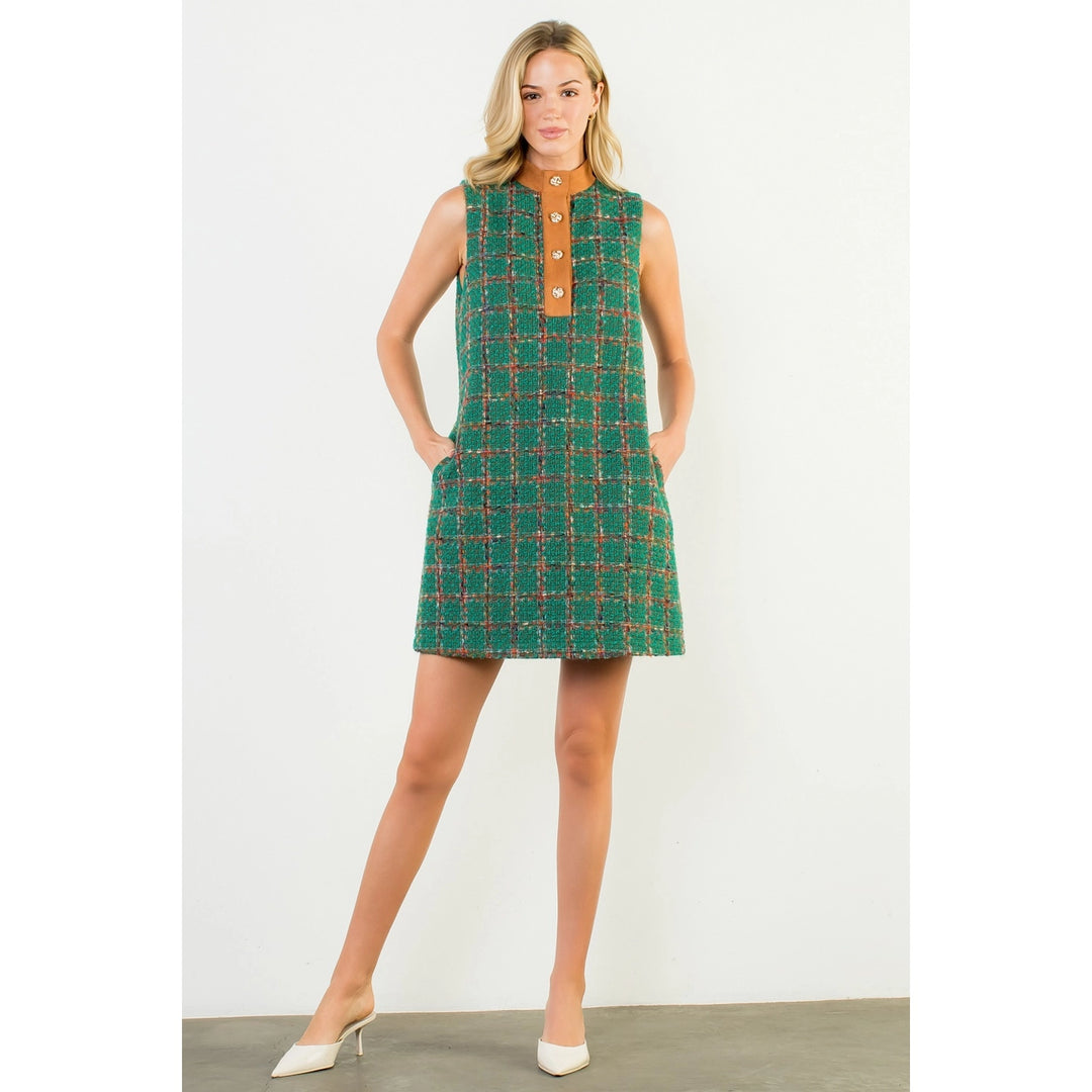 SLEEVELESS TWEED KNIT DRESS