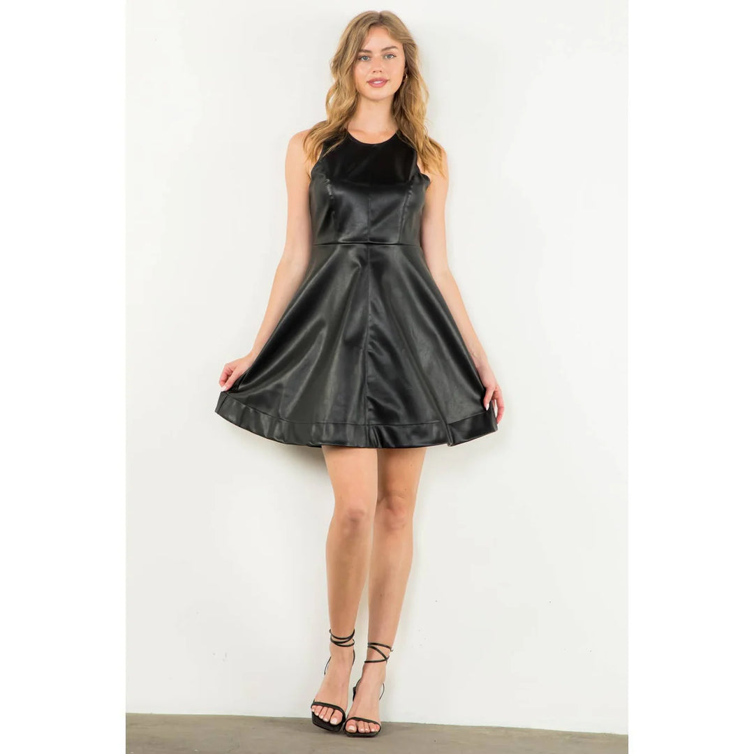 Sleeveless Leather Dress - Black H / Small / THS1852 Sleeveless Leather Dress - Black H / Small / THS1852